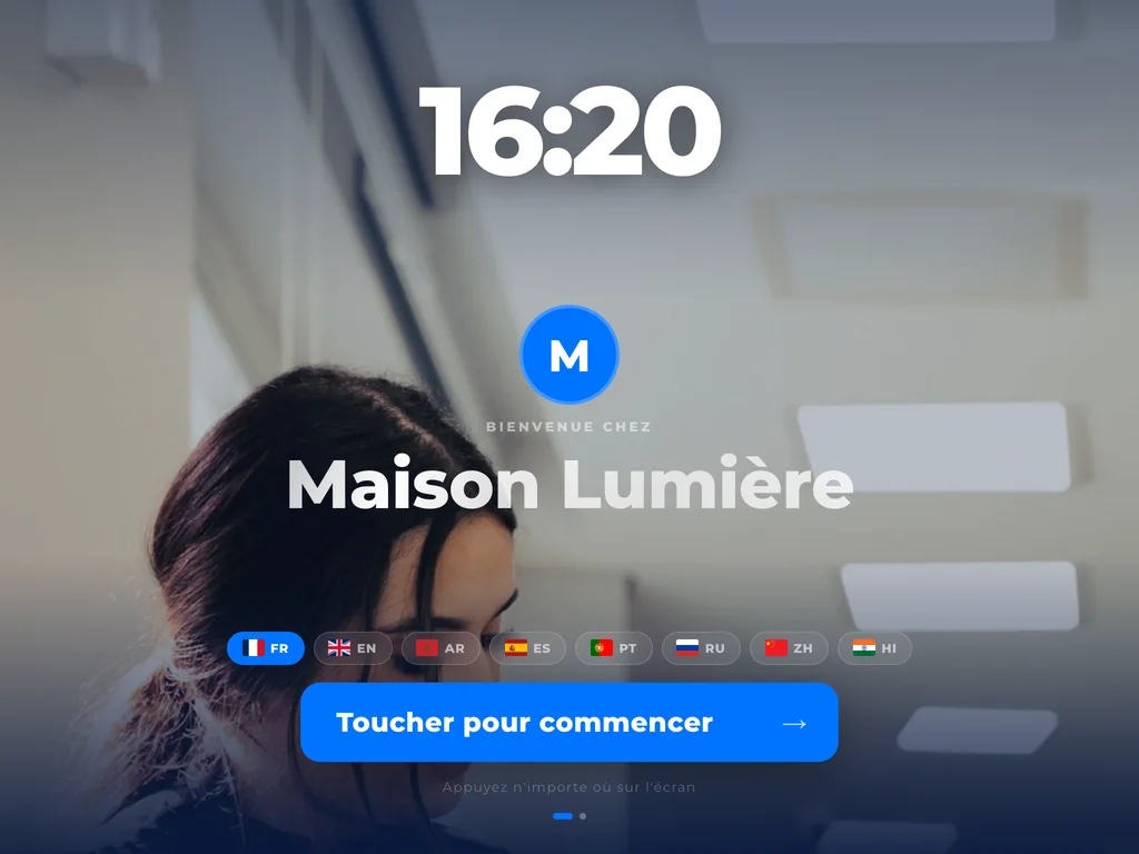 La borne Carden sur une tablette : l’écran d’accueil
