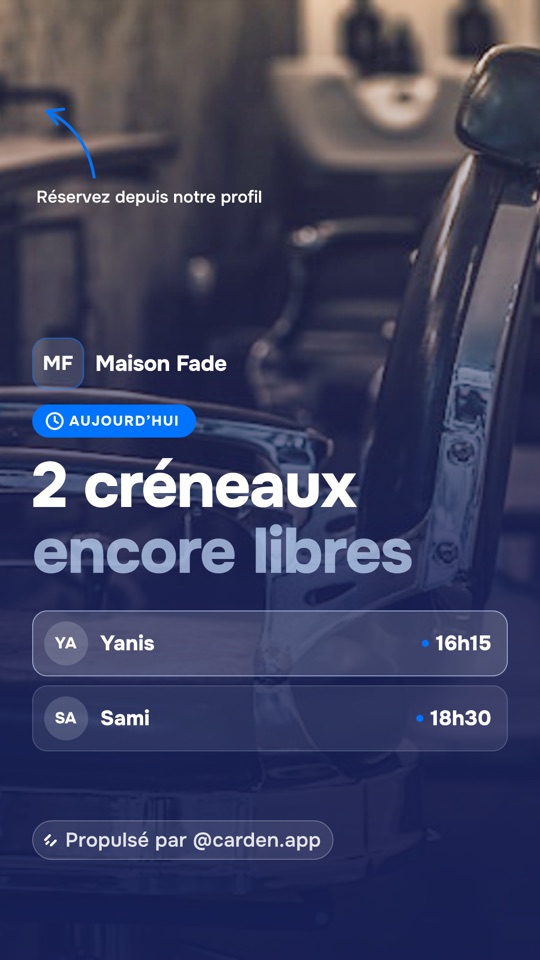 “Today’s free slots” story posted by Carden for Maison Fade