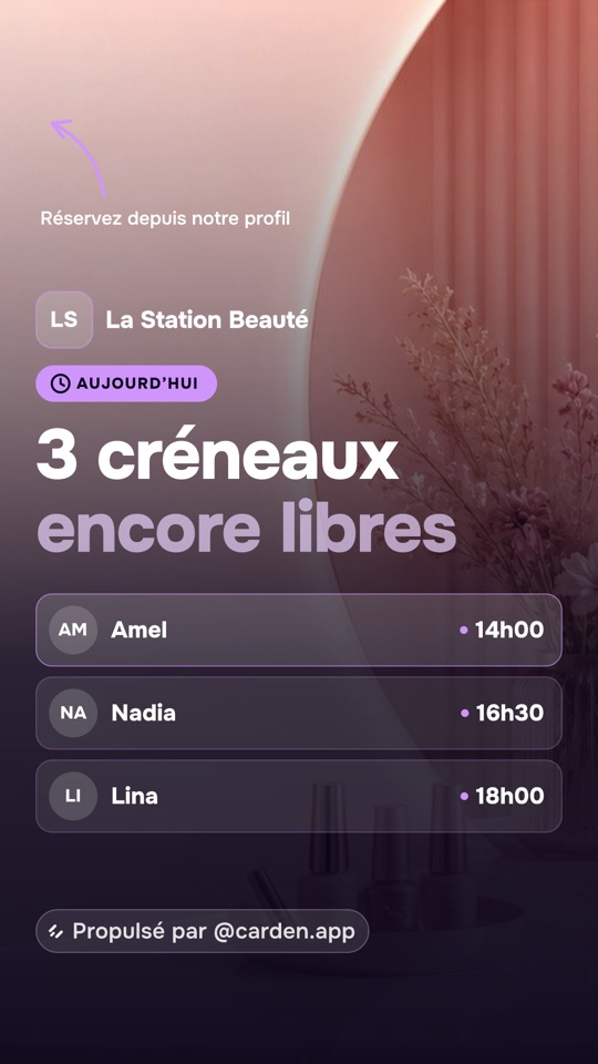 Storia «3 orari ancora liberi» di La Station Beauté