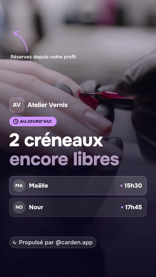 “Today’s free slots” story posted by Carden for Atelier Vernis