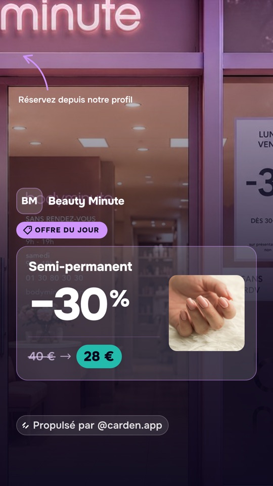 “Offer of the day” story posted by Carden for Beauty Minute