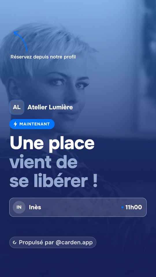 “Slot just opened” story posted by Carden for Atelier Lumière